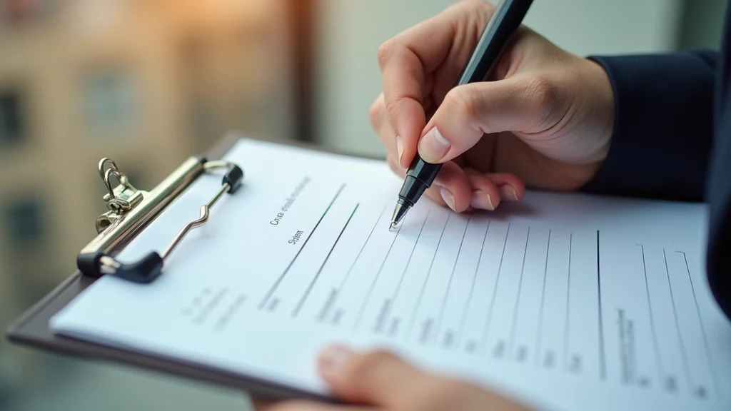Close-up view of a property inventory checklist with pen and clipboard